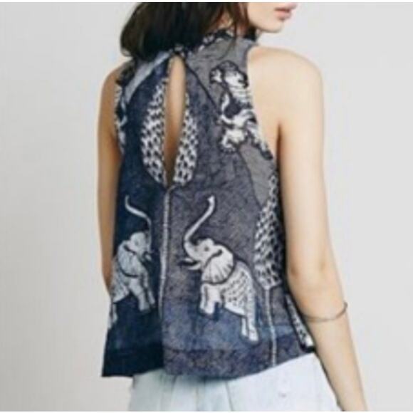 Free People Double Dutch Elephant Side Tie Crop Tank Blue Women's Size Small - Picture 2 of 15